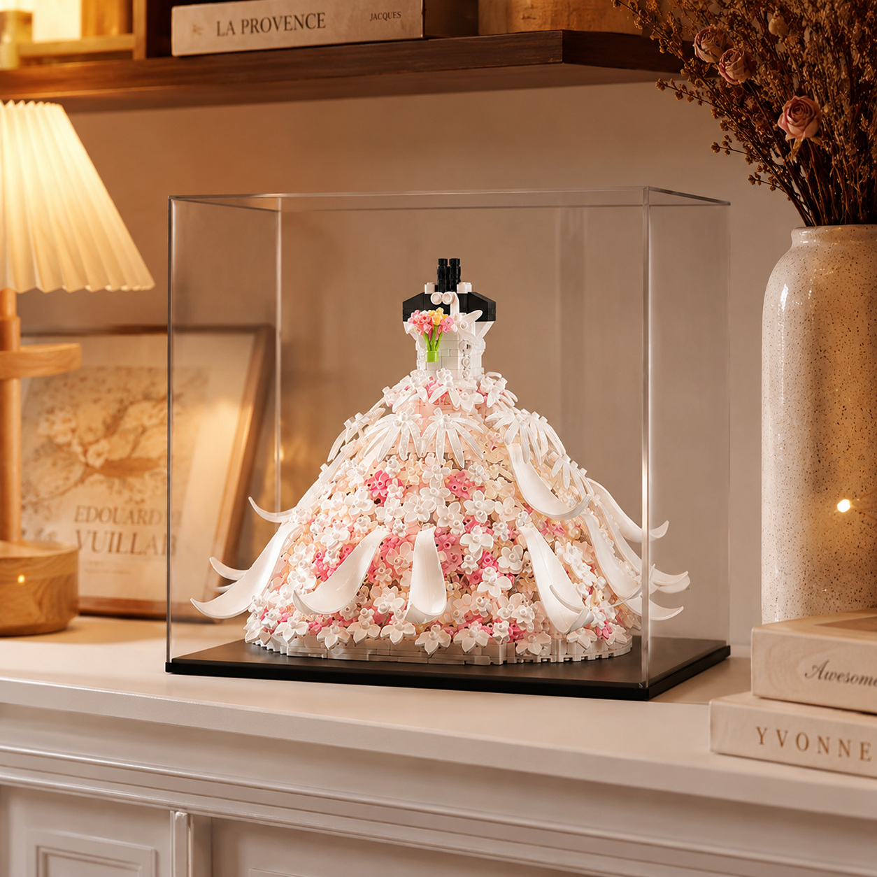 Wedding Dress Building Block Set, Floral Princess Dress Model Kit, DIY Decorative Building Blocks for Girls and Adults, Romantic Bridal Gown Display Toy, Creative Gift for Birthday, Wedding, Valentine’s Day and Home Decor