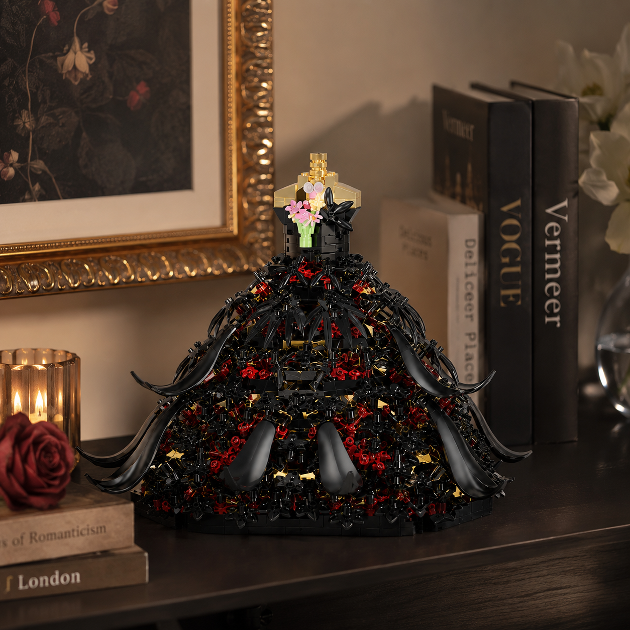 Wedding Dress Building Block Set, Floral Princess Dress Model Kit, DIY Decorative Building Blocks for Girls and Adults, Romantic Bridal Gown Display Toy, Creative Gift for Birthday, Wedding, Valentine’s Day and Home Decor