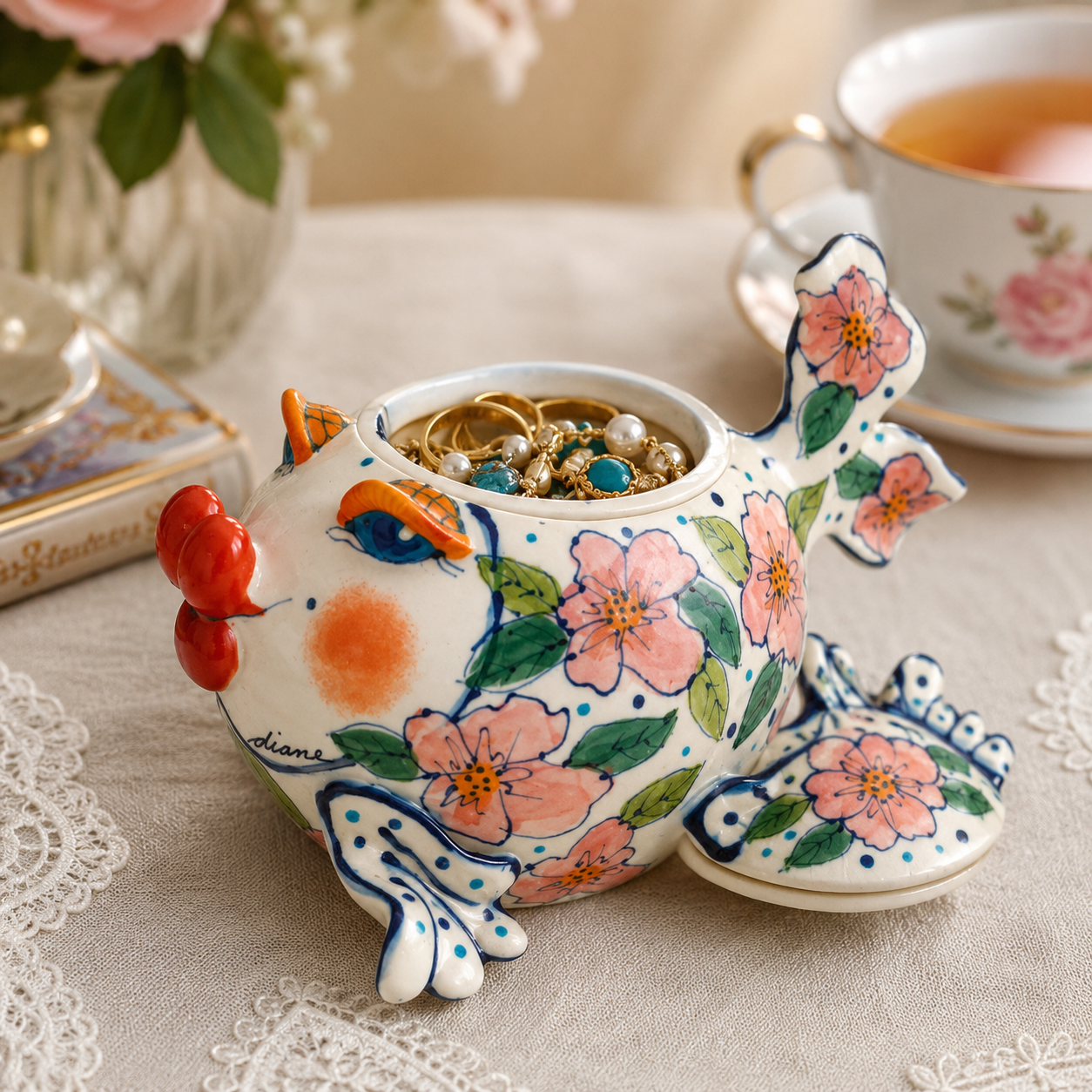 Hand-Painted Ceramic Fish Storage Jar