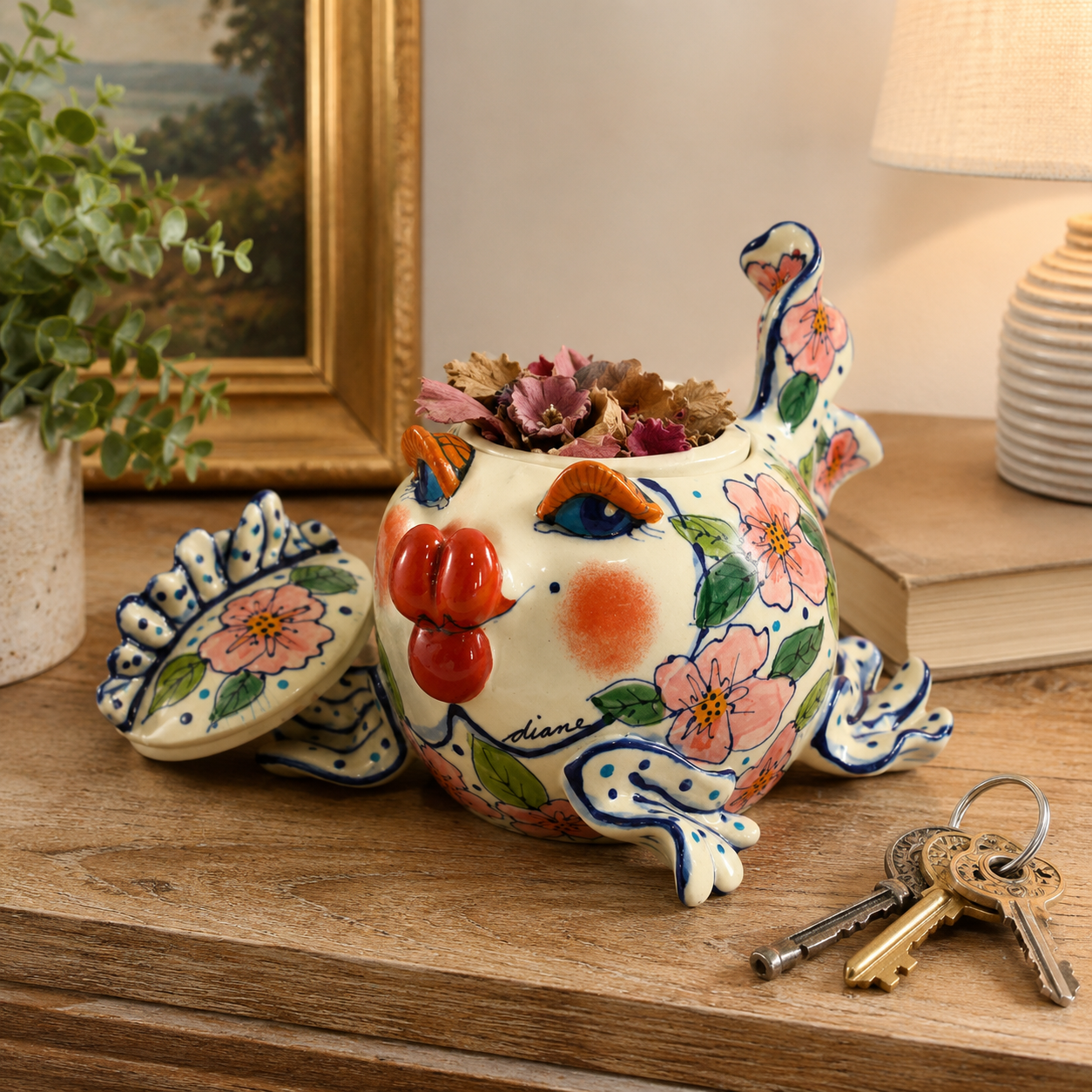 Hand-Painted Ceramic Fish Storage Jar