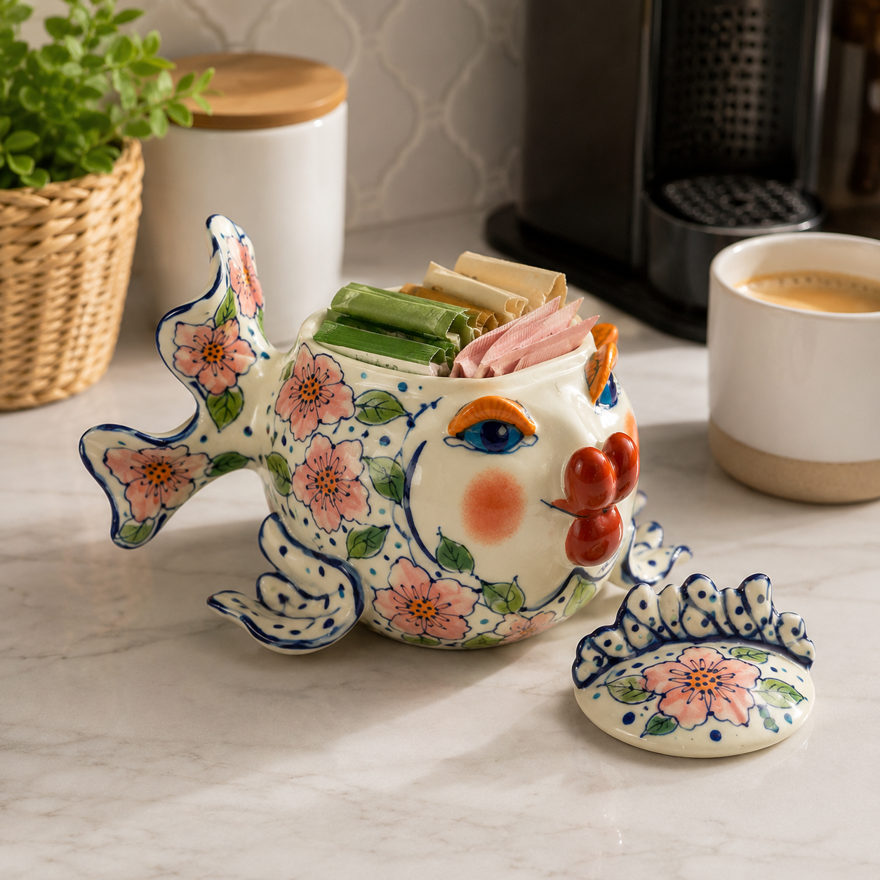 Hand-Painted Ceramic Fish Storage Jar
