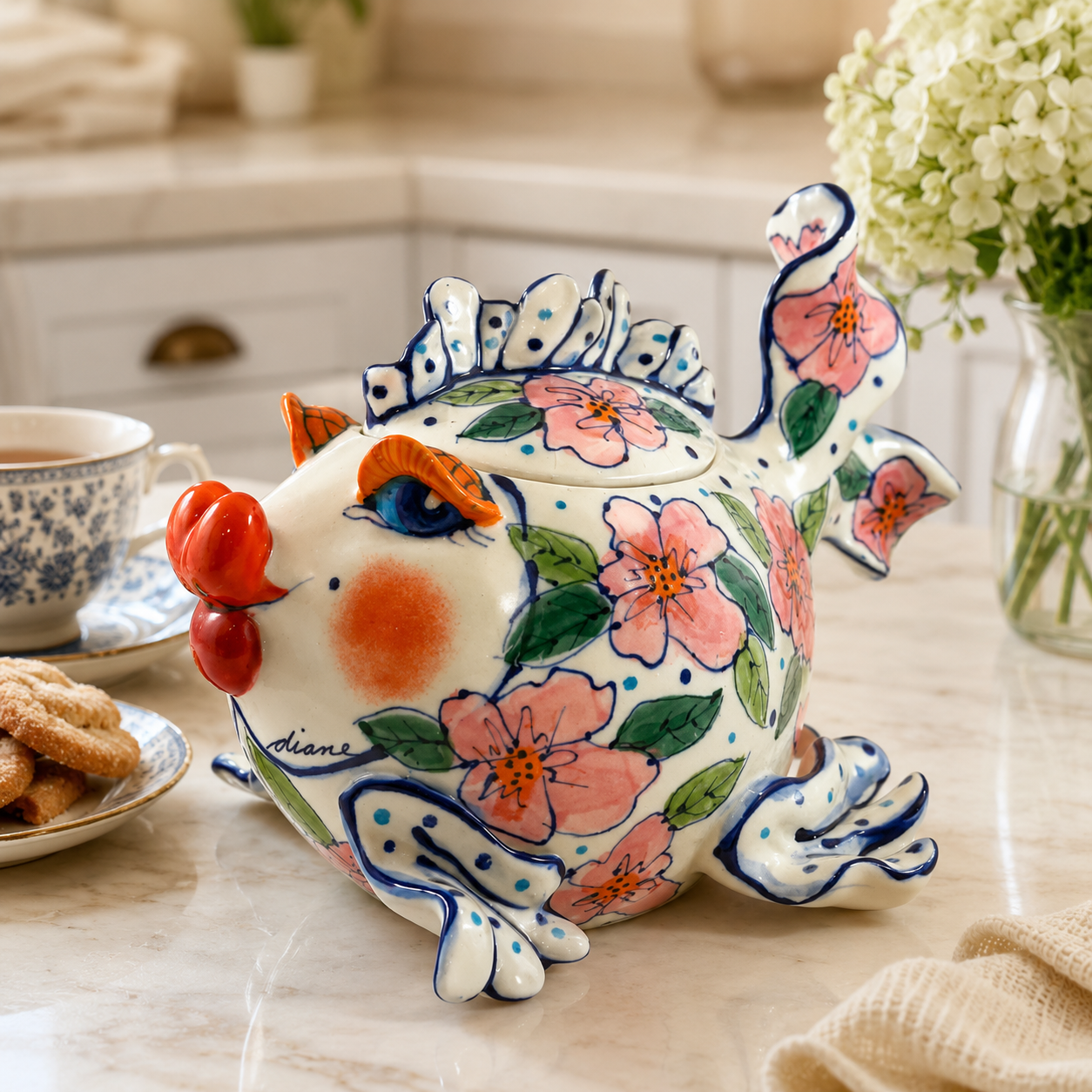Hand-Painted Ceramic Fish Storage Jar
