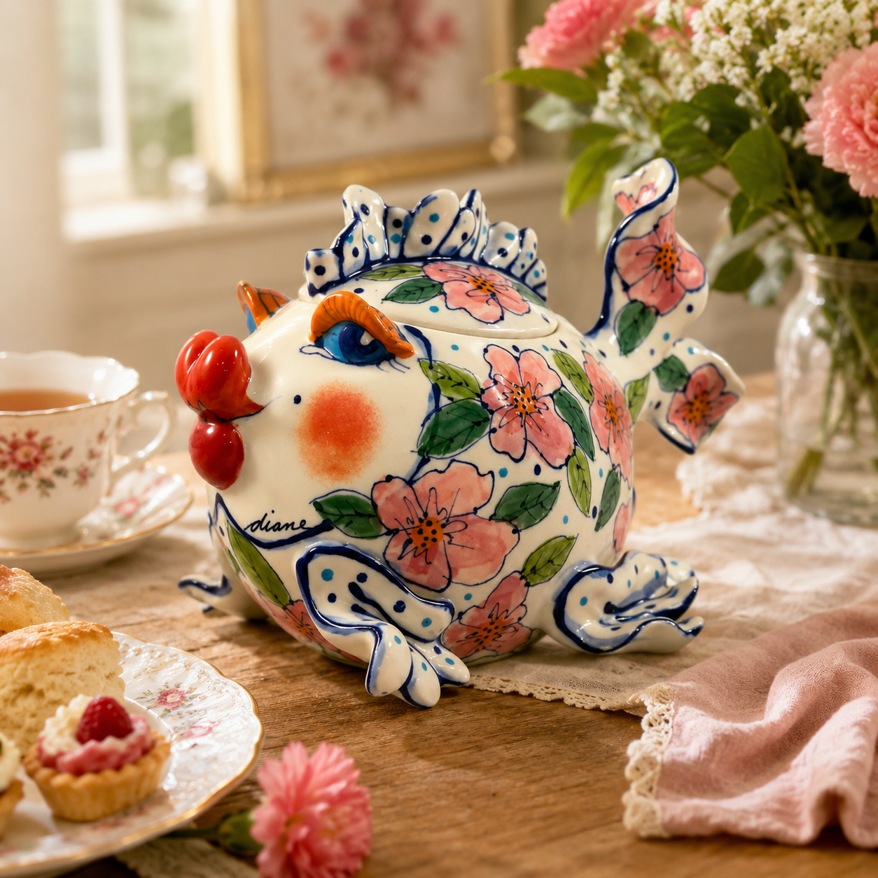 Hand-Painted Ceramic Fish Storage Jar