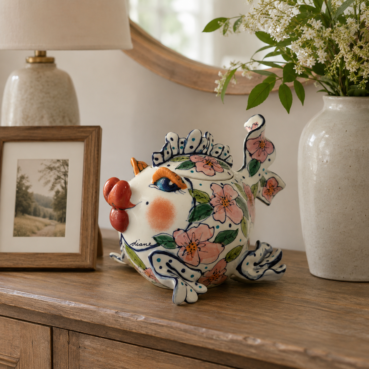 Hand-Painted Ceramic Fish Storage Jar