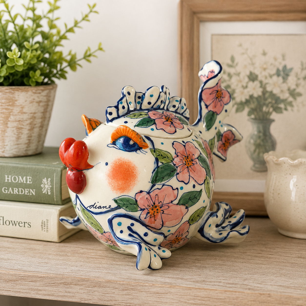 Hand-Painted Ceramic Fish Storage Jar