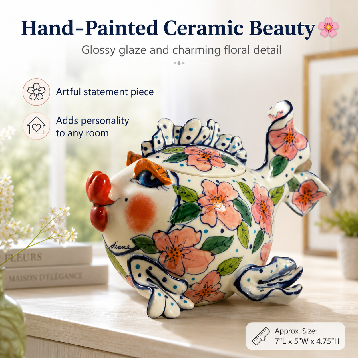 Hand-Painted Ceramic Fish Storage Jar