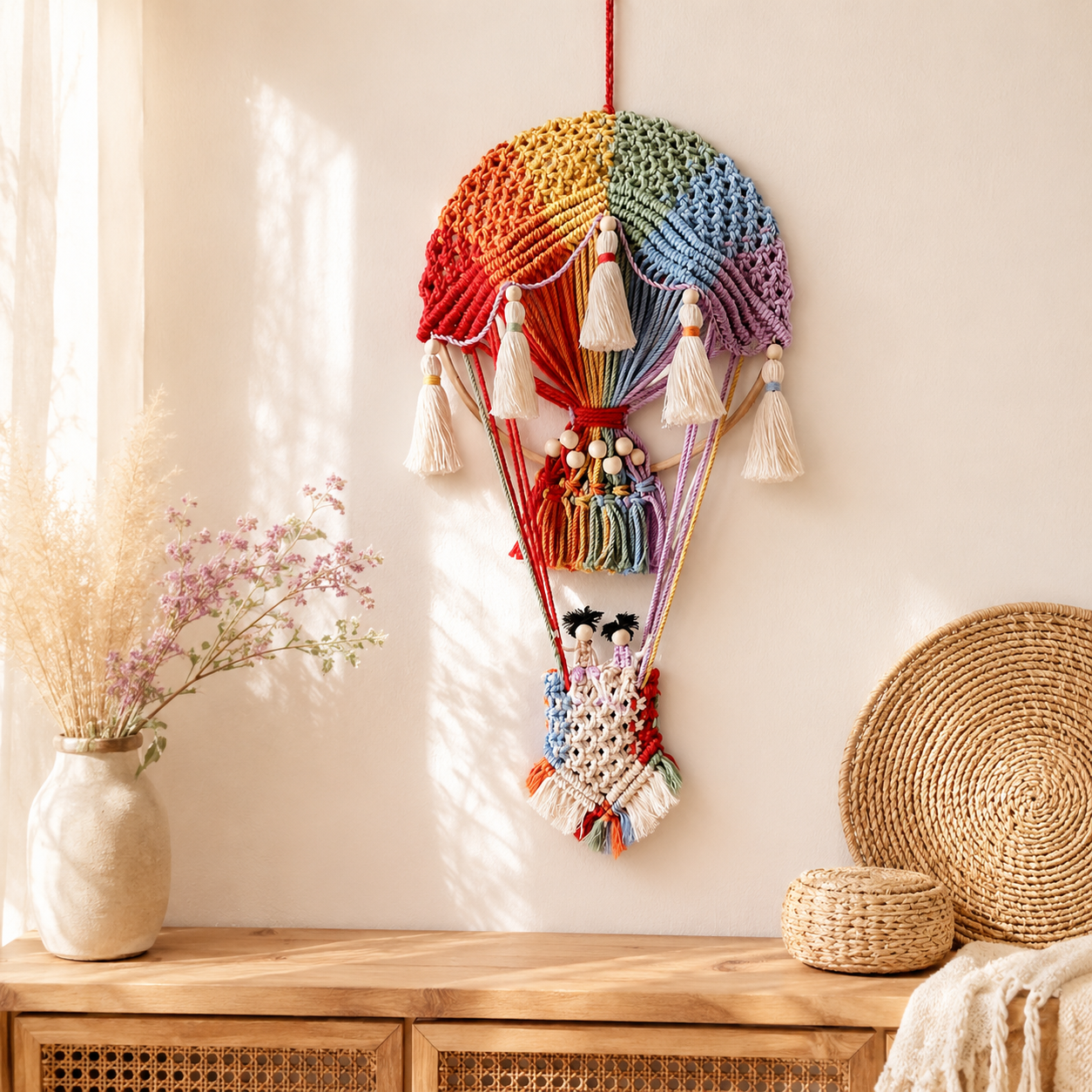 Boho Macrame Hot Air Balloon Wall Decor