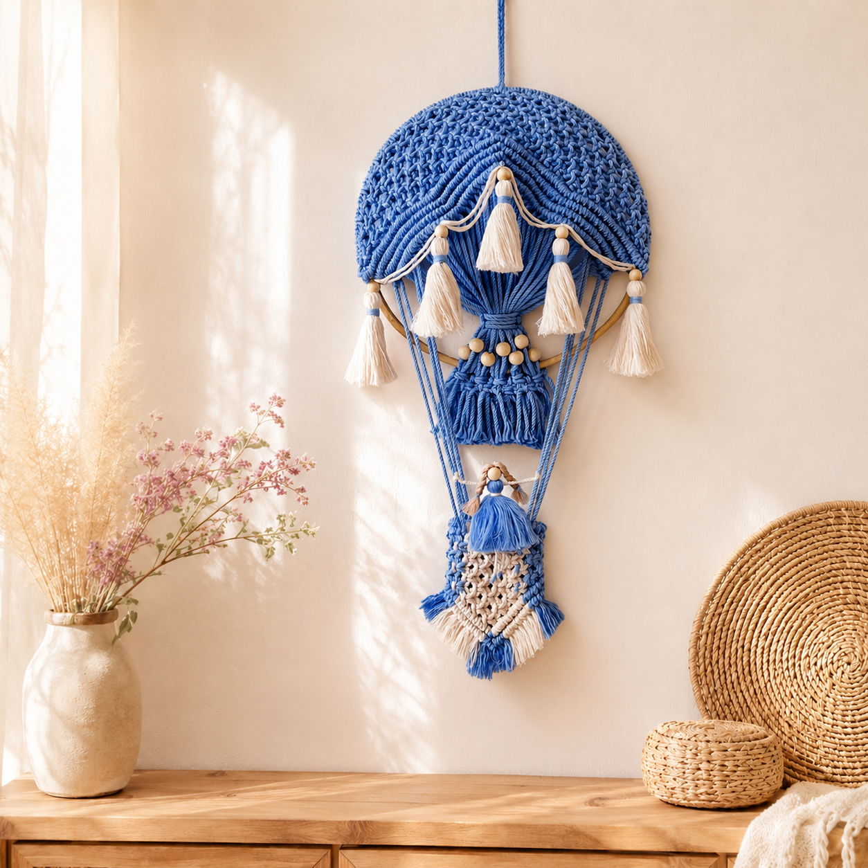 Boho Macrame Hot Air Balloon Wall Decor