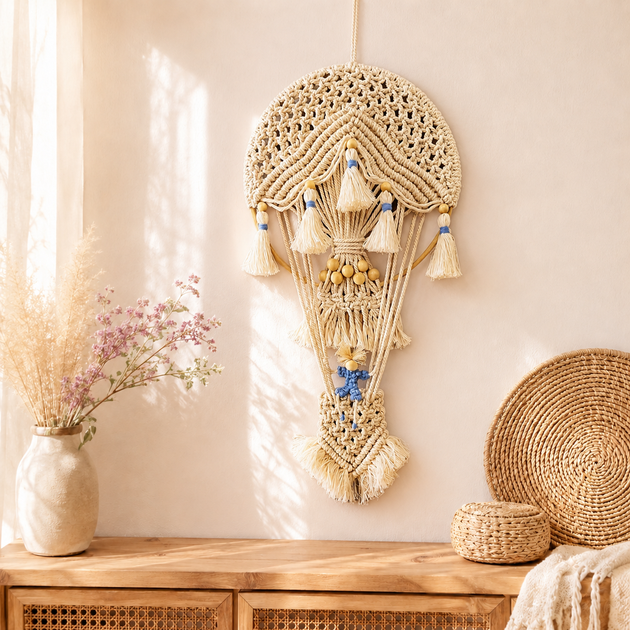 Boho Macrame Hot Air Balloon Wall Decor