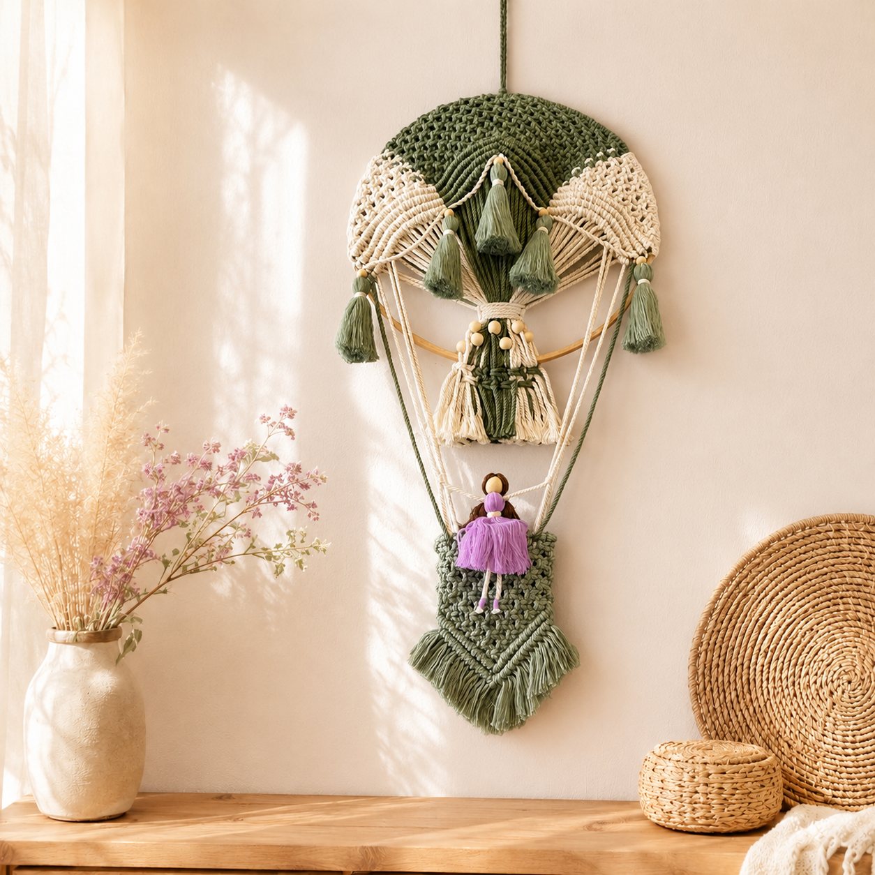 Boho Macrame Hot Air Balloon Wall Decor