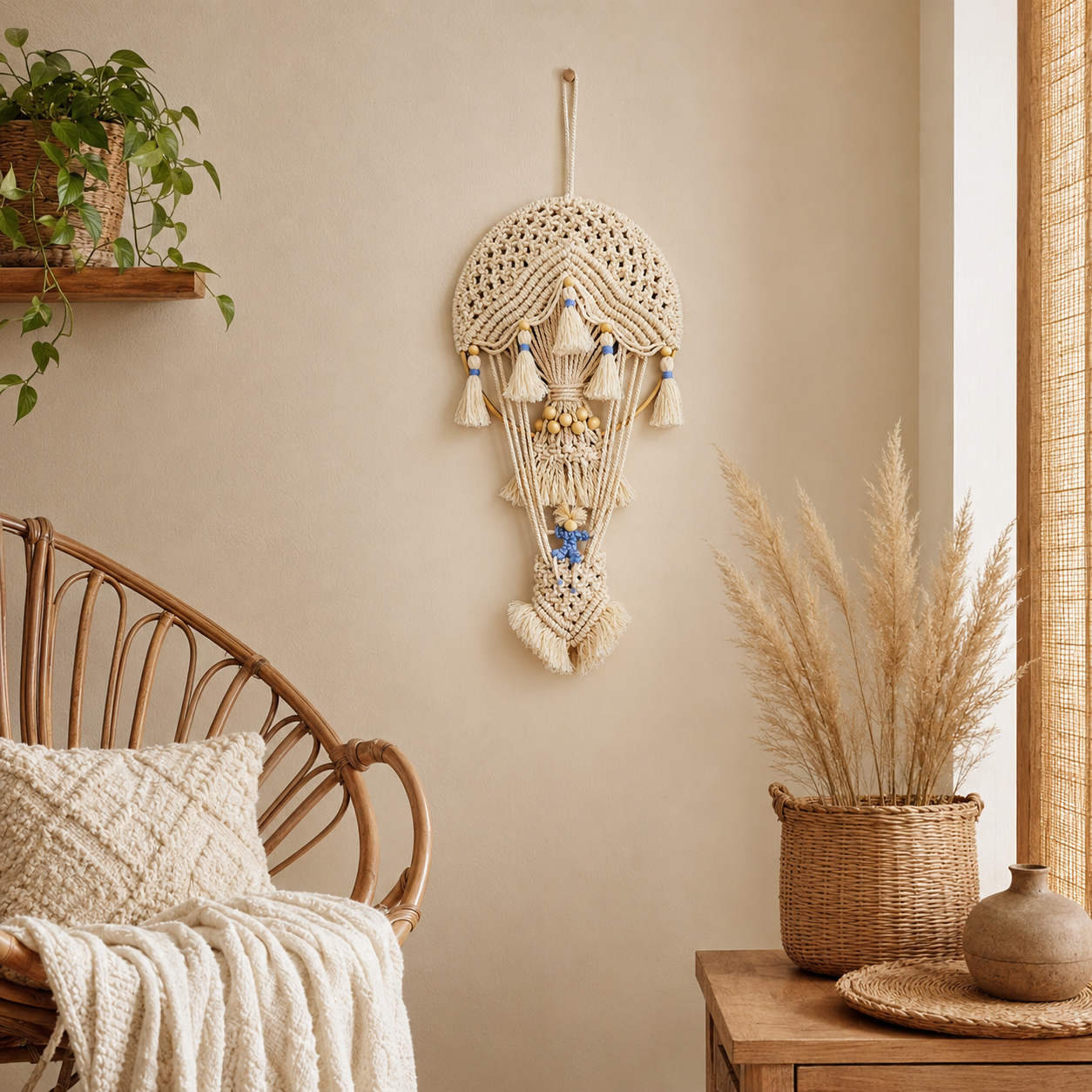 Boho Macrame Hot Air Balloon Wall Decor
