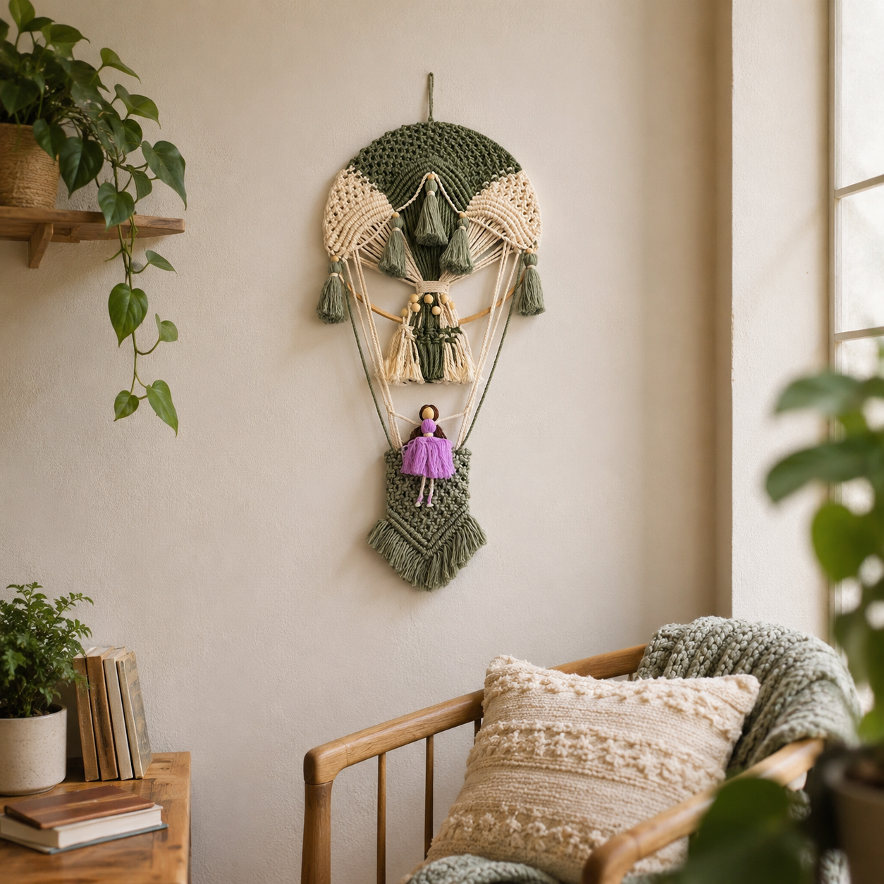 Boho Macrame Hot Air Balloon Wall Decor