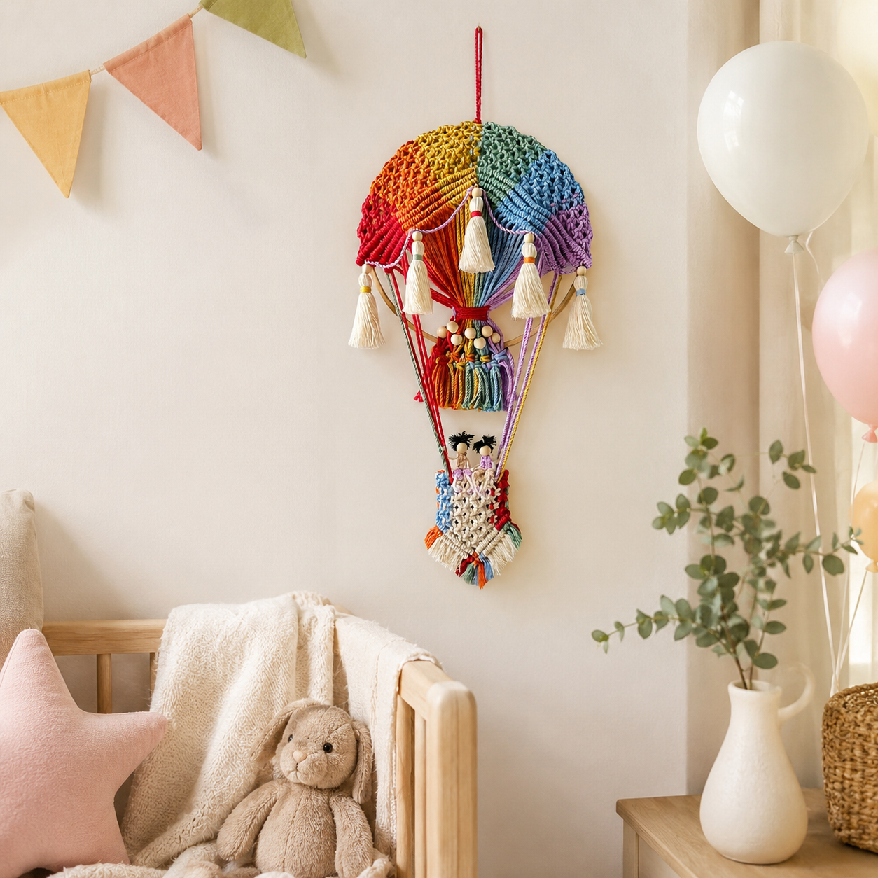 Boho Macrame Hot Air Balloon Wall Decor
