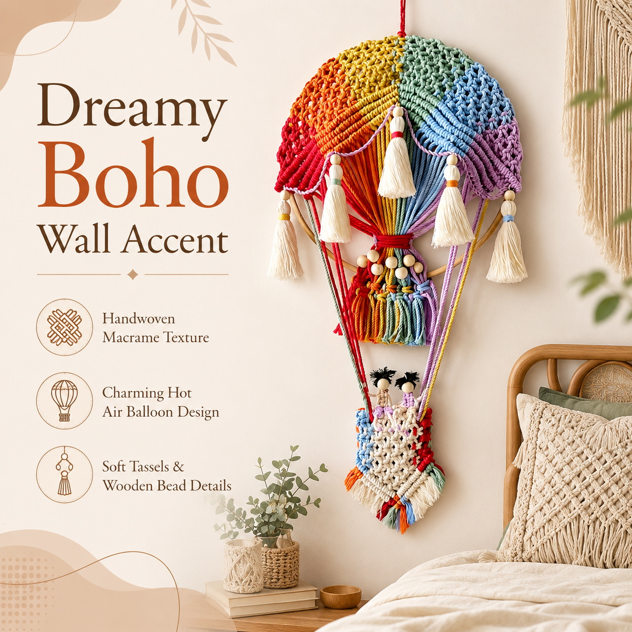 Boho Macrame Hot Air Balloon Wall Decor