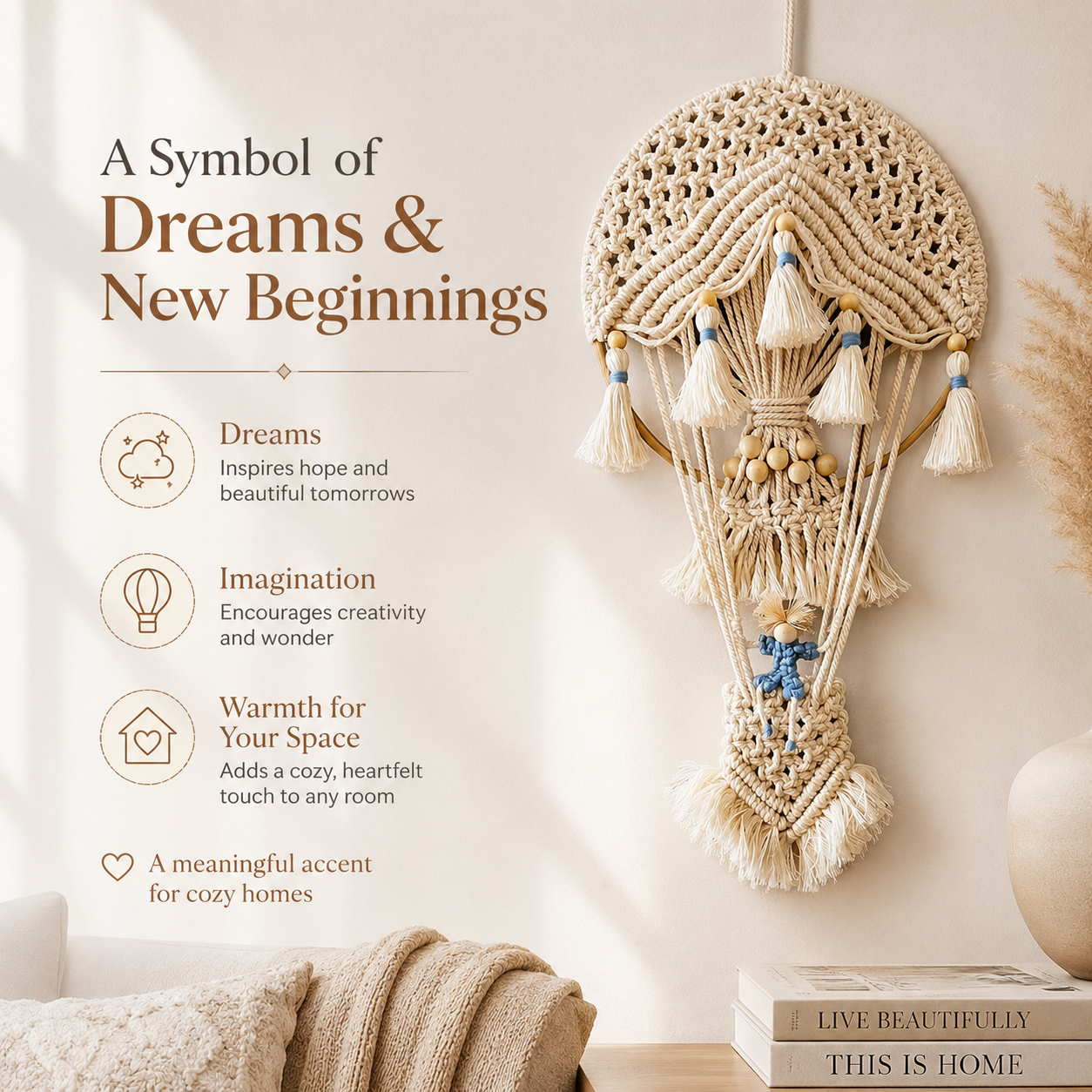 Boho Macrame Hot Air Balloon Wall Decor