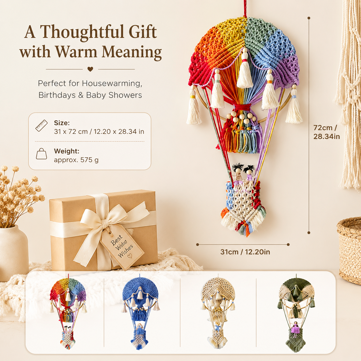 Boho Macrame Hot Air Balloon Wall Decor