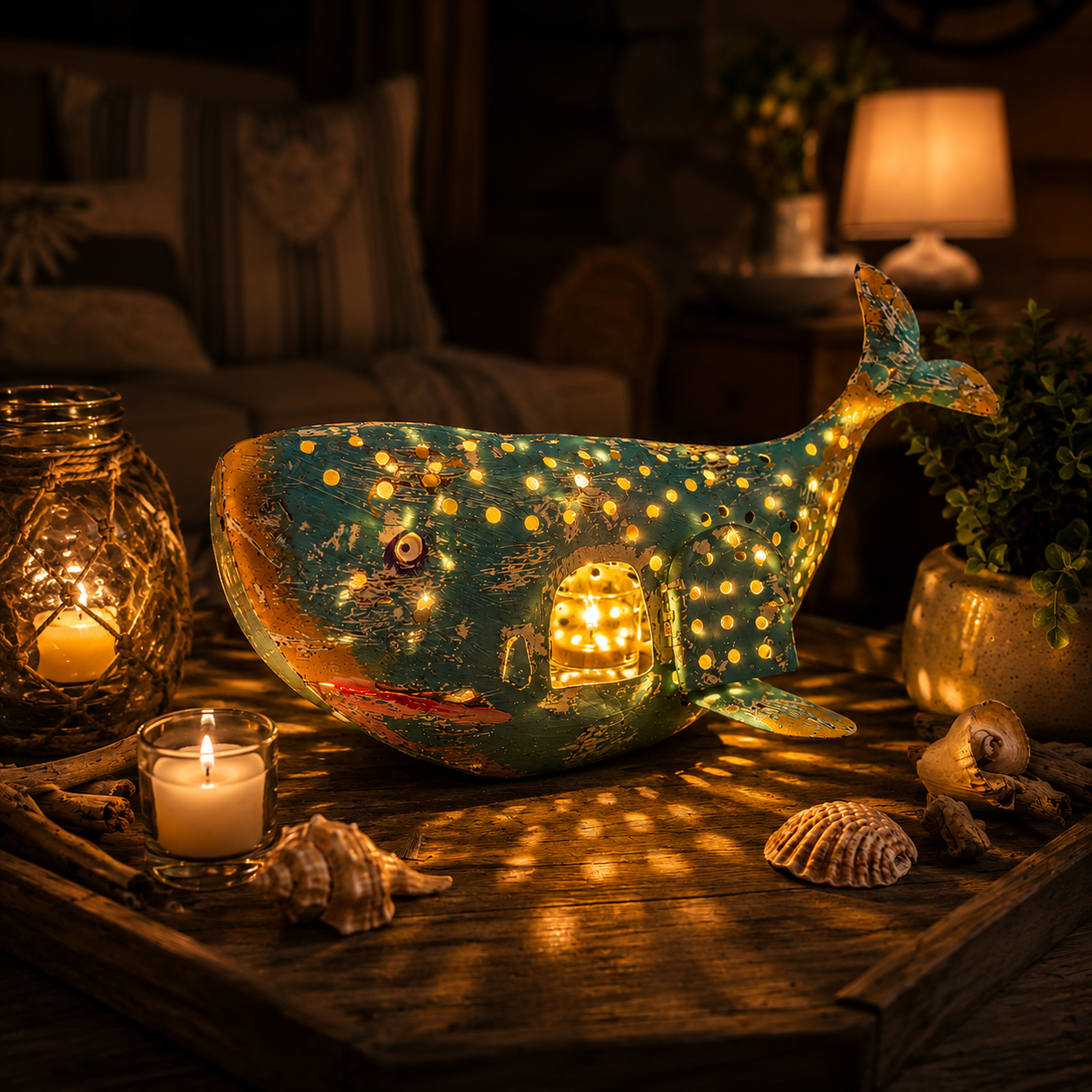 Coastal Whale Lantern Candle Holder