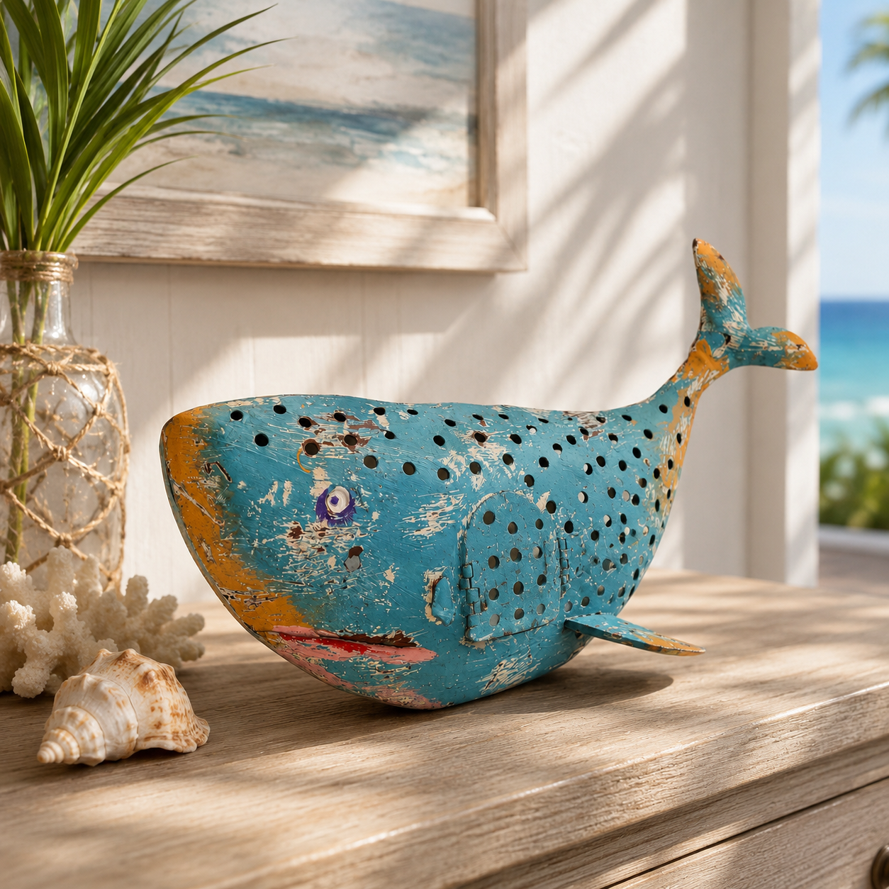 Coastal Whale Lantern Candle Holder