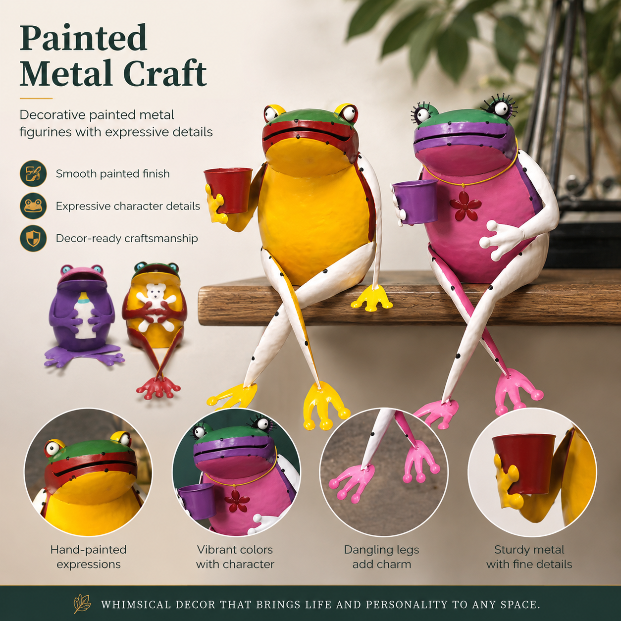 Whimsical Metal Frog Figurine