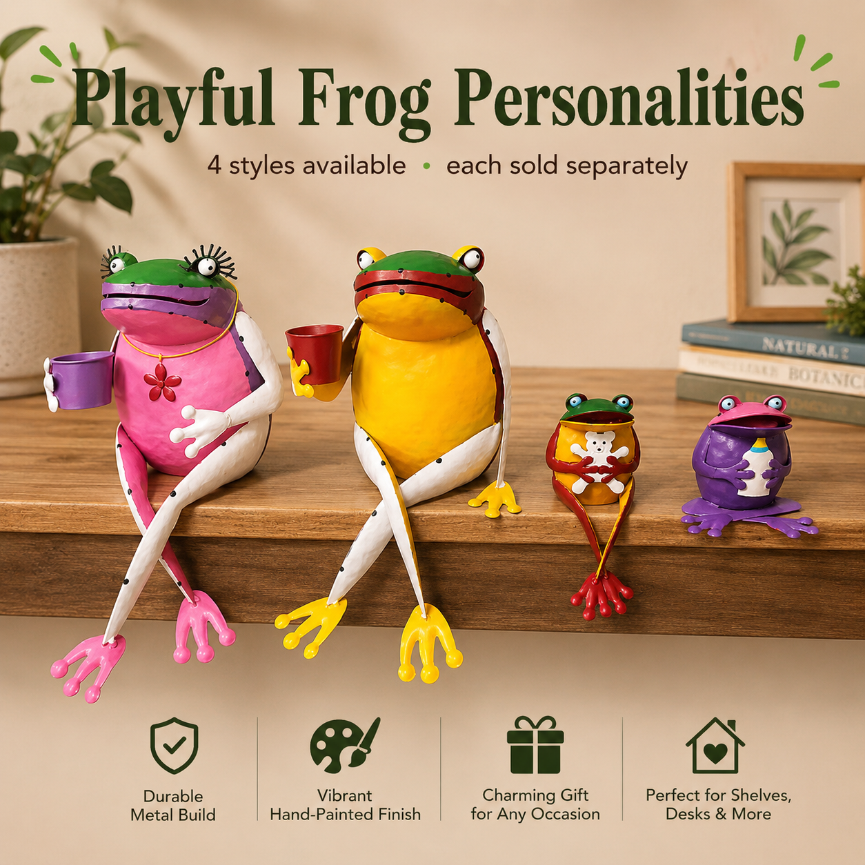 Whimsical Metal Frog Figurine