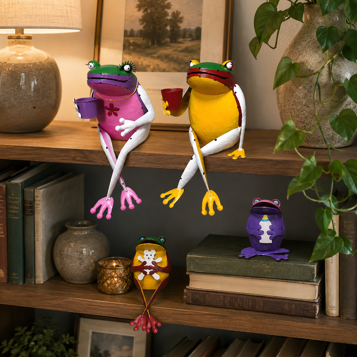 Whimsical Metal Frog Figurine
