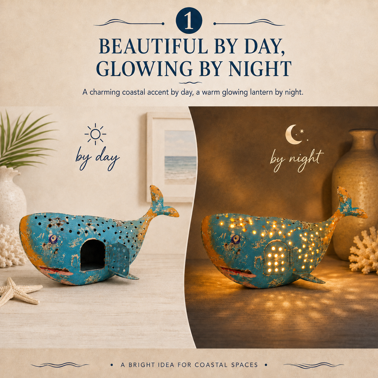 Coastal Whale Lantern Candle Holder