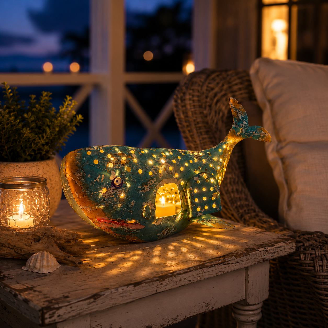 Coastal Whale Lantern Candle Holder