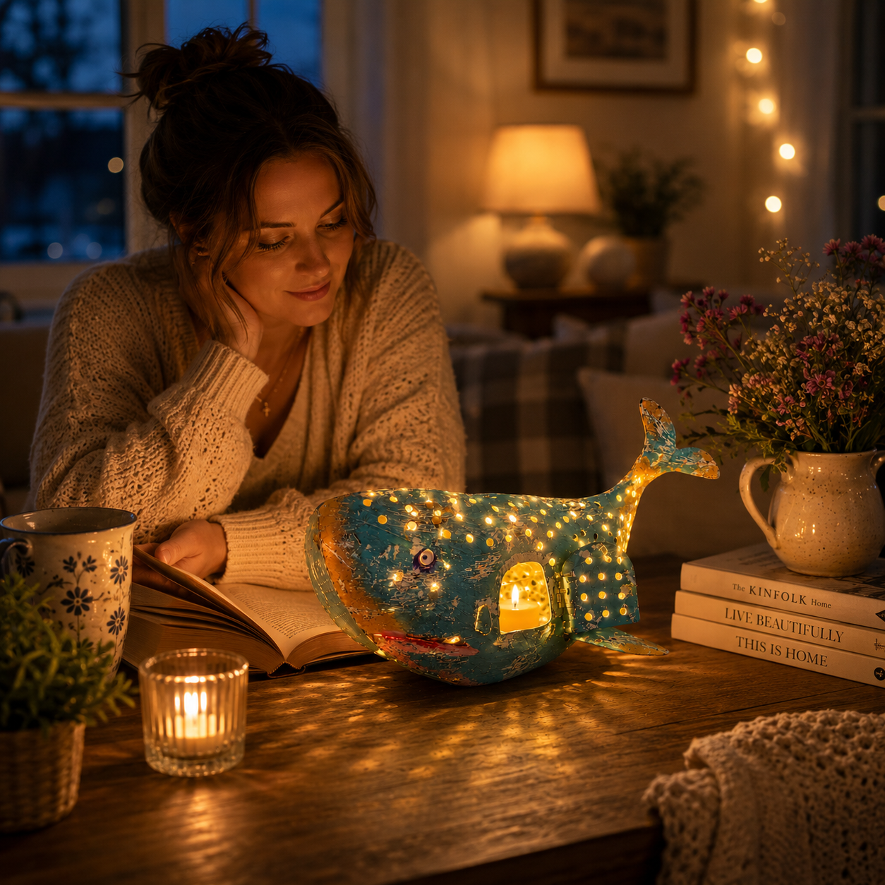 Coastal Whale Lantern Candle Holder