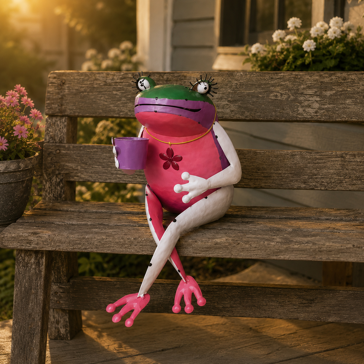 Whimsical Metal Frog Figurine