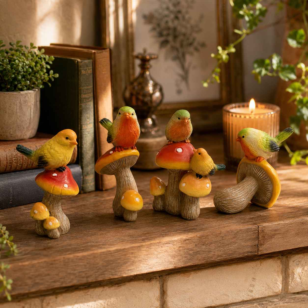 Mushroom Bird Figurine