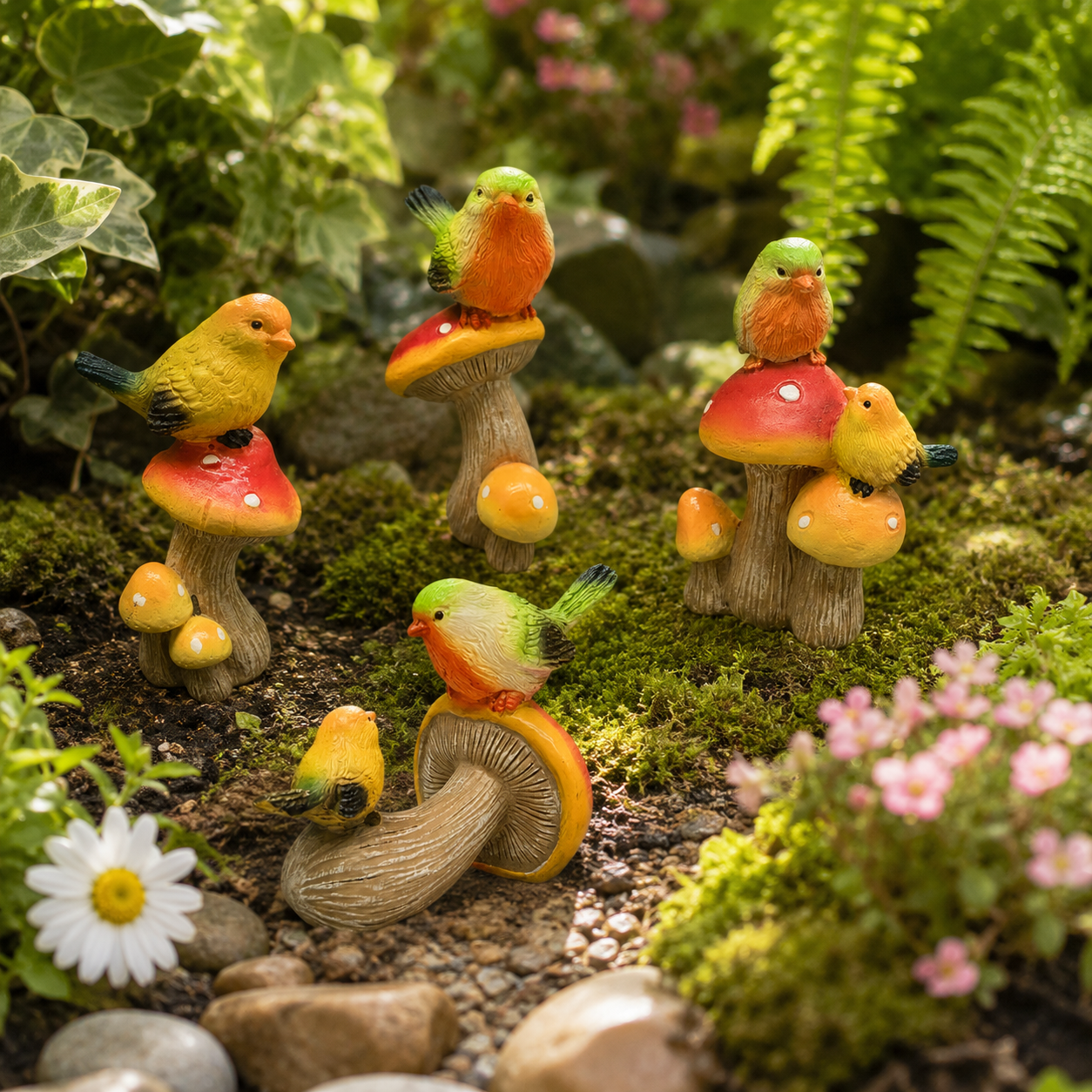 Mushroom Bird Figurine