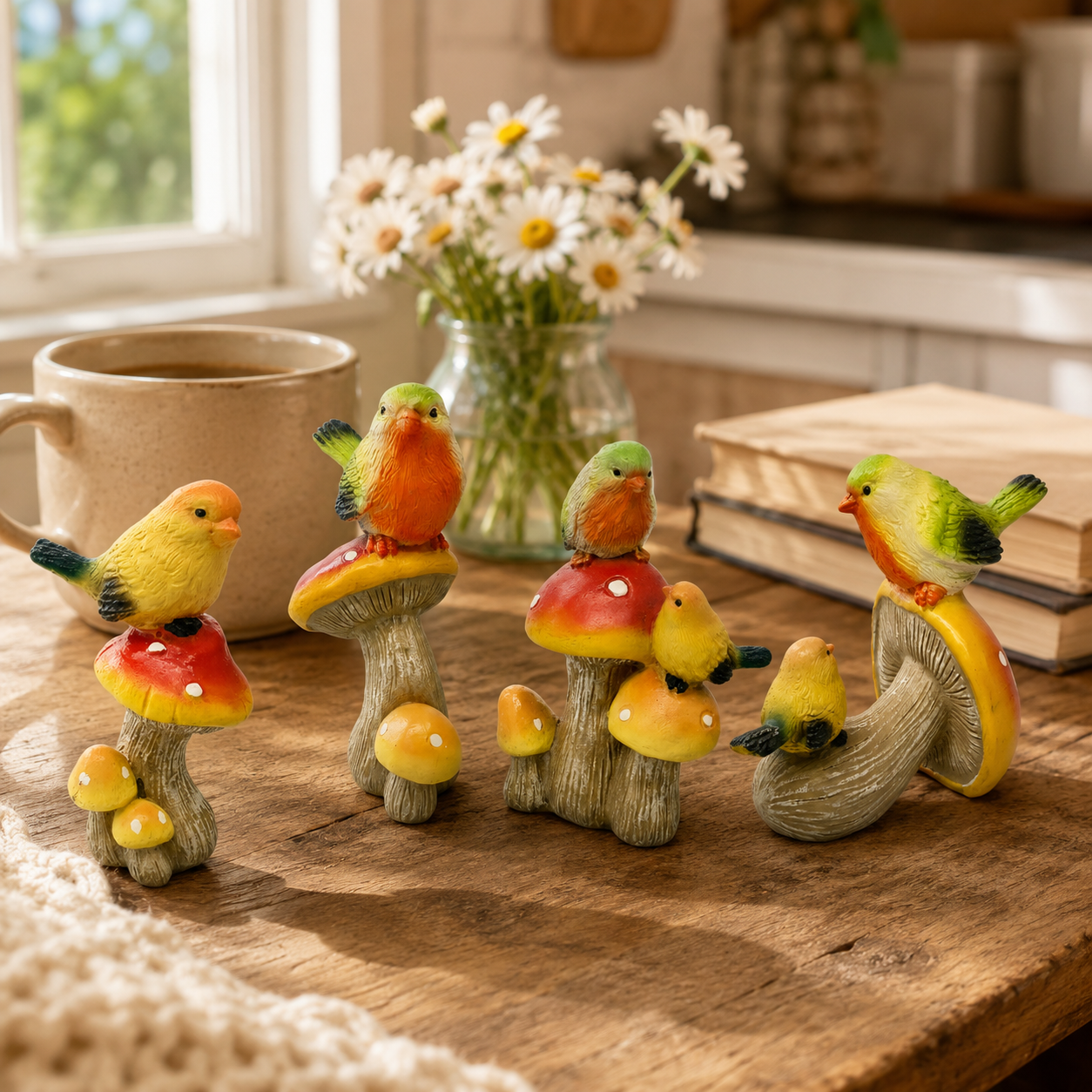 Mushroom Bird Figurine