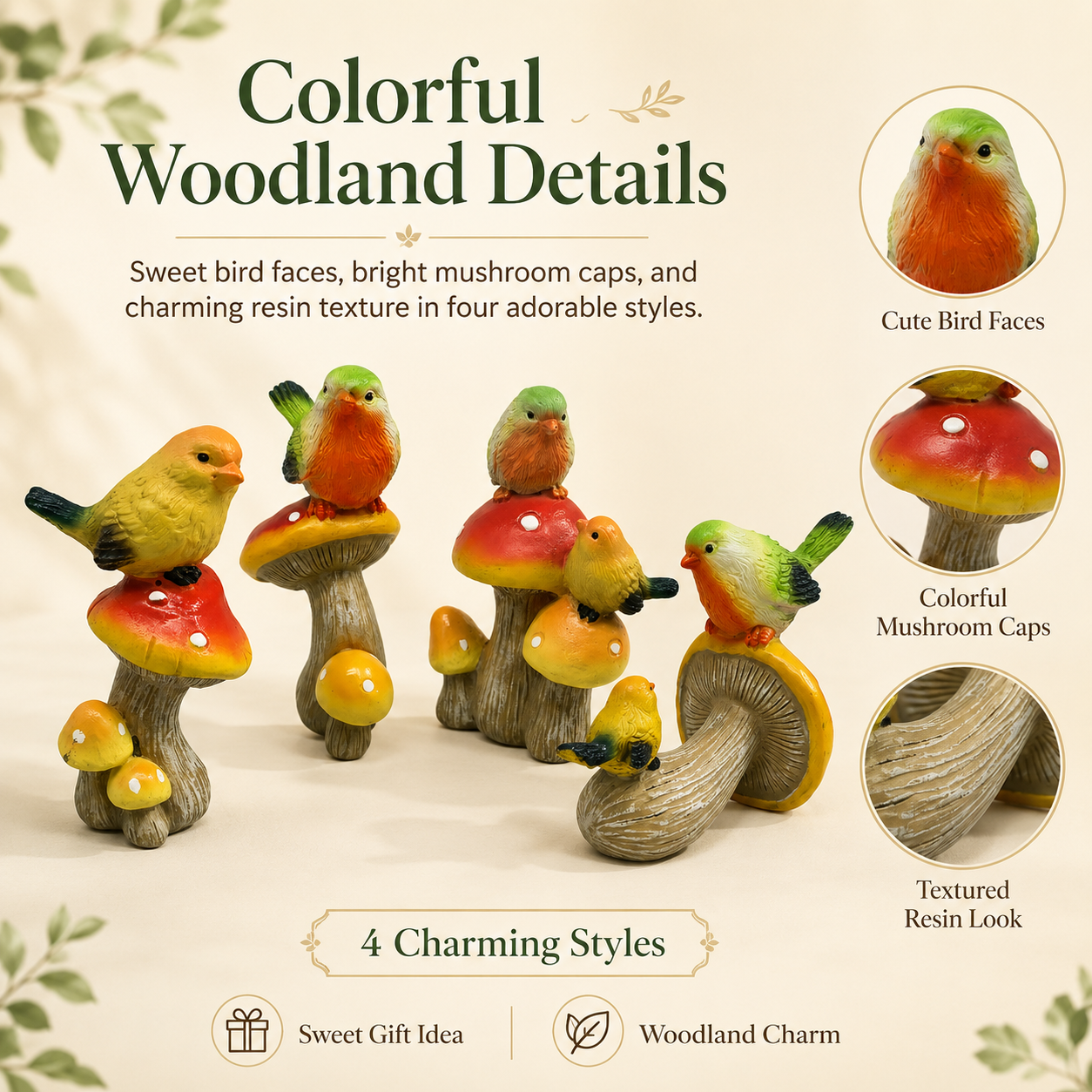 Mushroom Bird Figurine