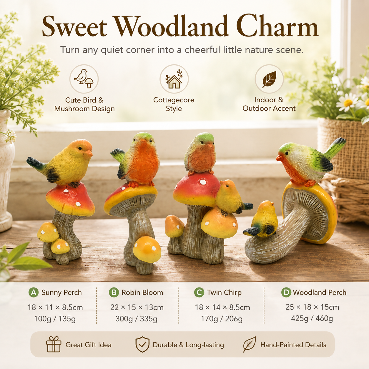 Mushroom Bird Figurine