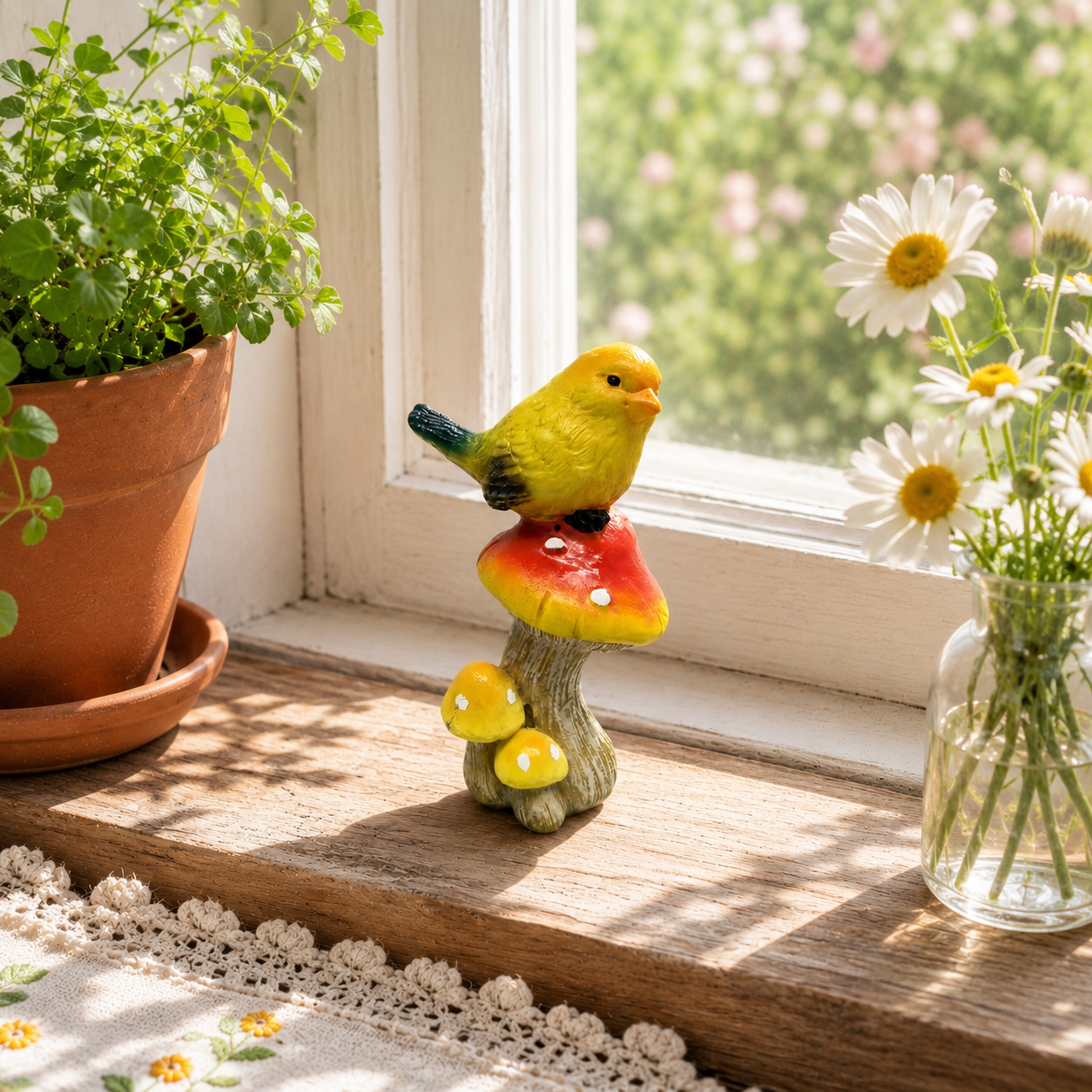 Mushroom Bird Figurine