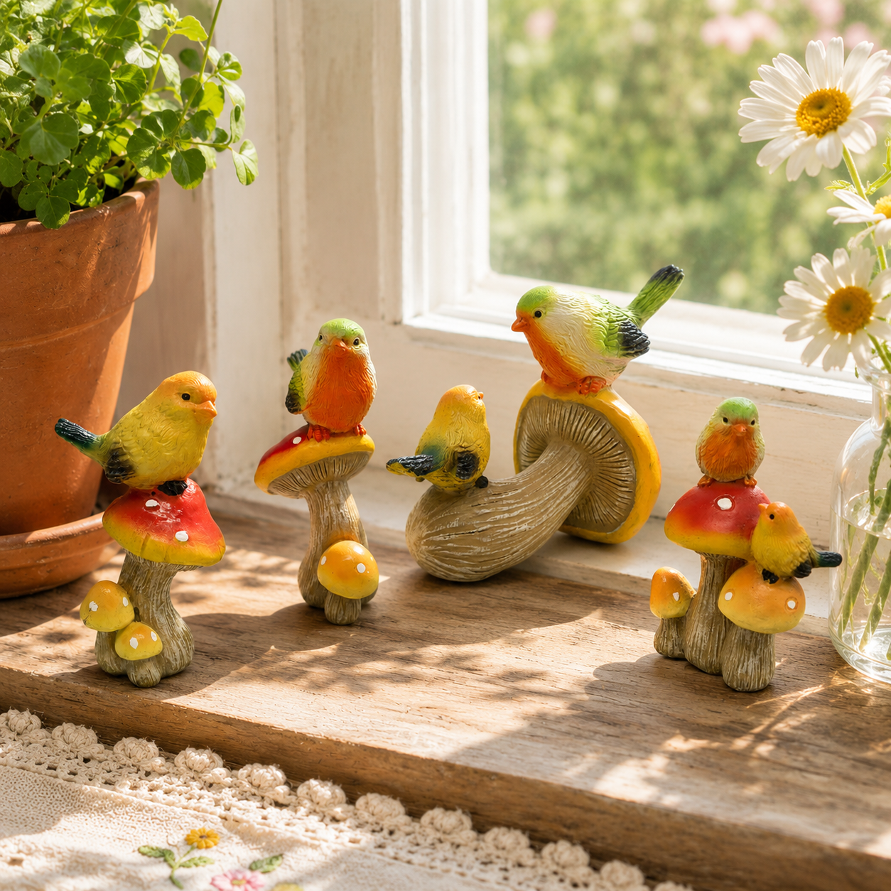Mushroom Bird Figurine