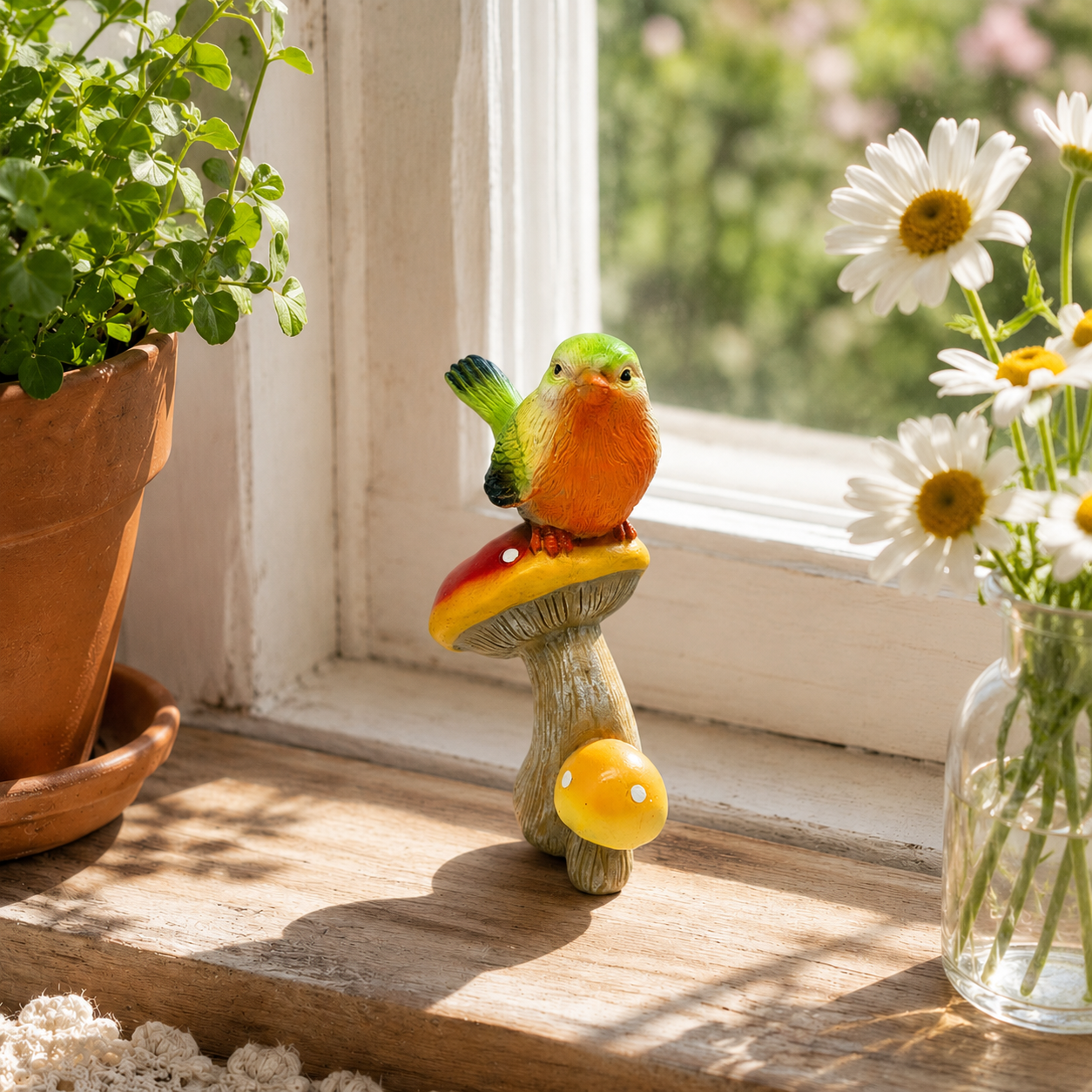 Mushroom Bird Figurine