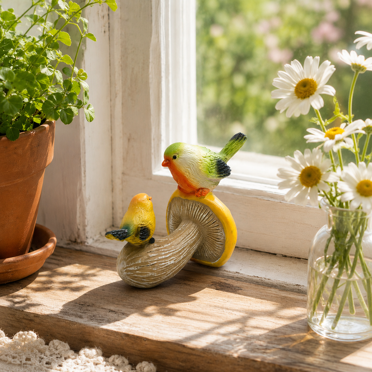 Mushroom Bird Figurine