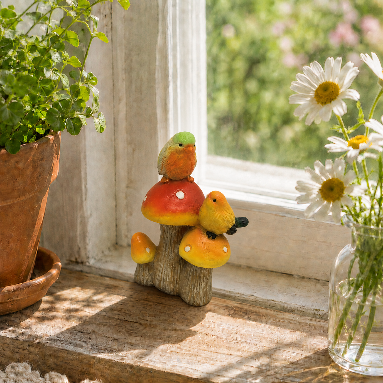Mushroom Bird Figurine