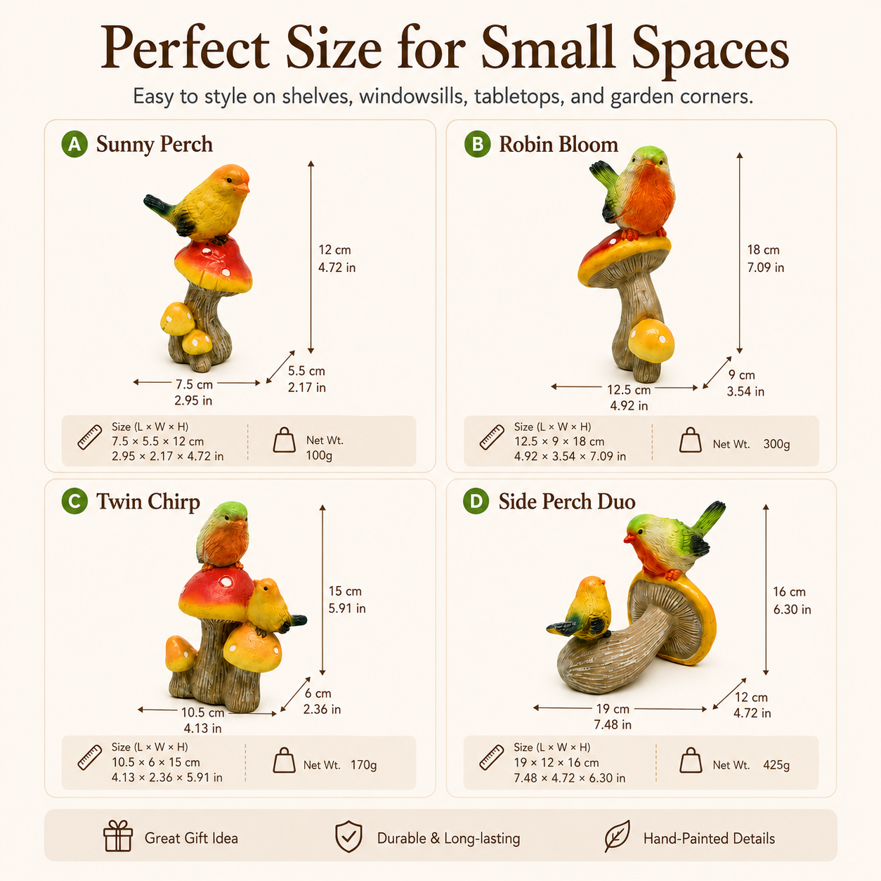 Mushroom Bird Figurine