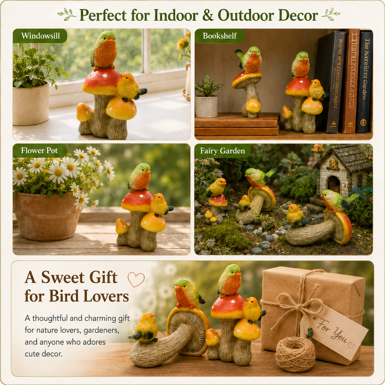 Mushroom Bird Figurine
