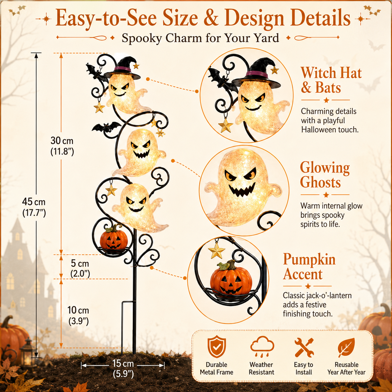 Lighted Halloween Ghost Yard Stake Decor