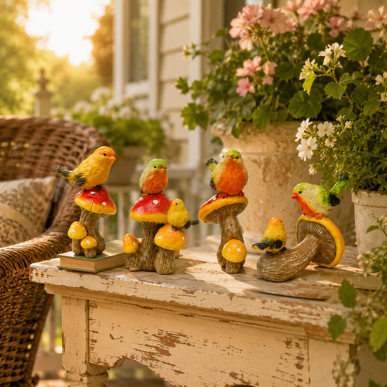 Mushroom Bird Figurine