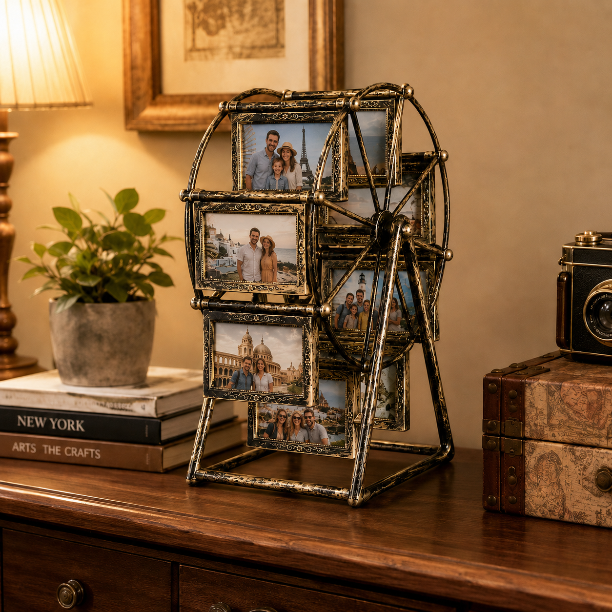 Ferris Wheel Photo Frame, Turn Fleeting Moments Into Lasting Memories, 8-Opening Romantic Tabletop Picture Display Stand for Weddings, Anniversaries, Bedroom Decor & Gifts