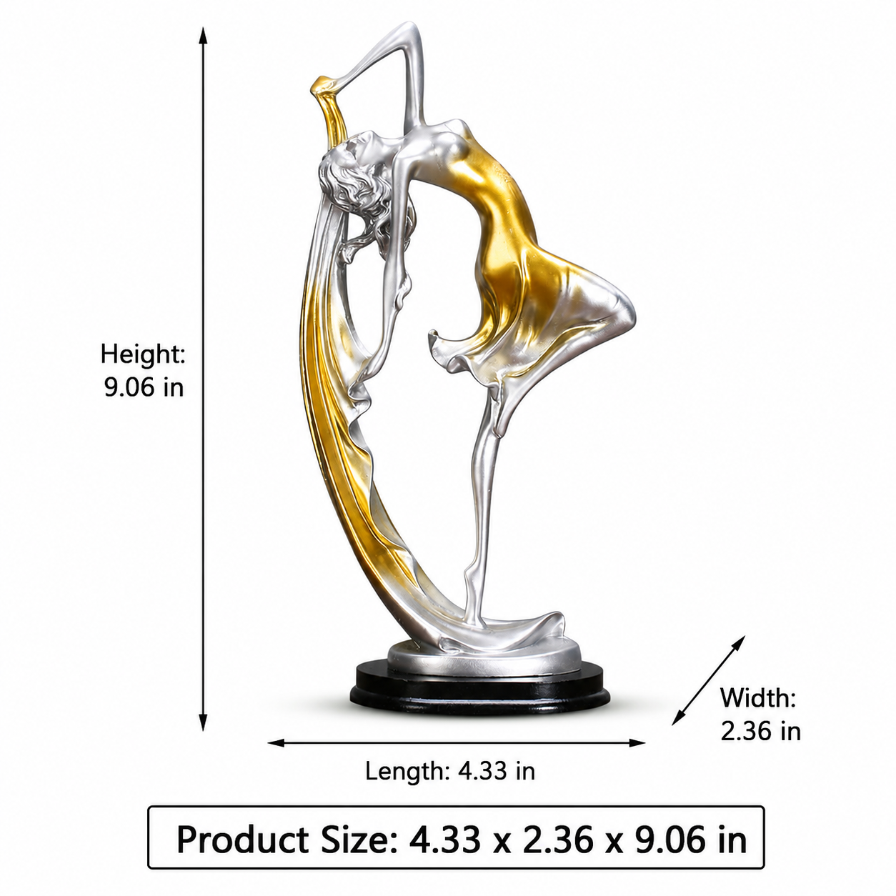 Elegant Dancer Sculpture Figurine, Silver Metallic Ballet Dancer Statue with Blue or Gold Accent, Artistic Tabletop Decor for Living Room Bedroom Office Shelf, Graceful Gift for Women Dancers Art Lovers