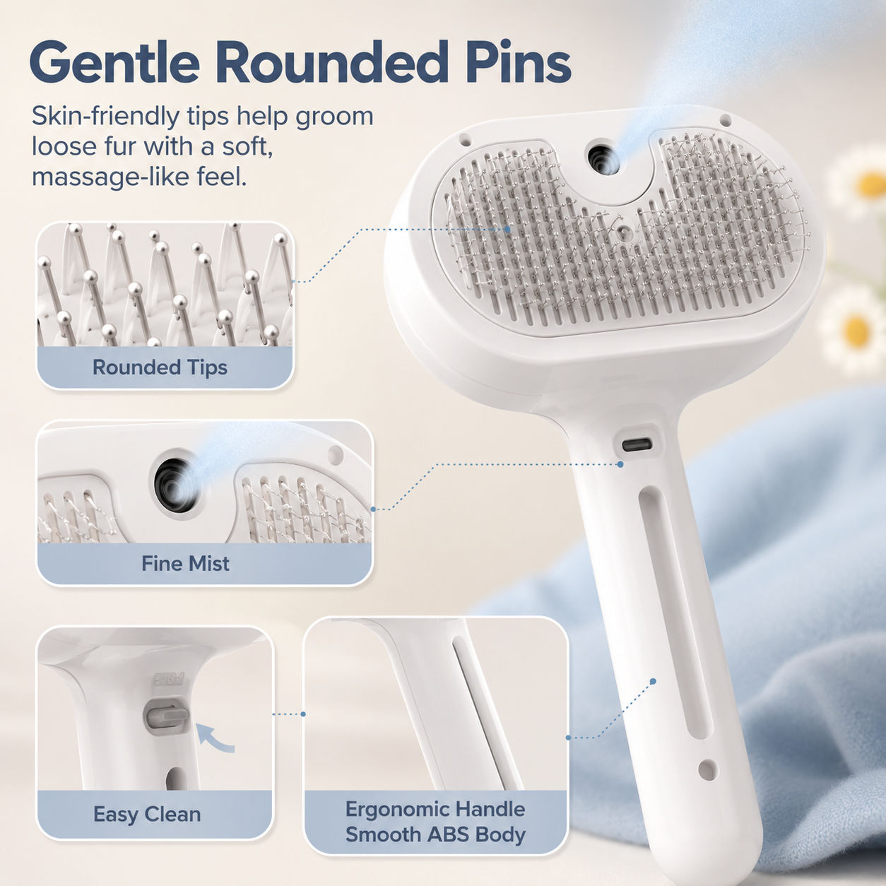 Pet Spray Grooming Brush for Cats & Dogs