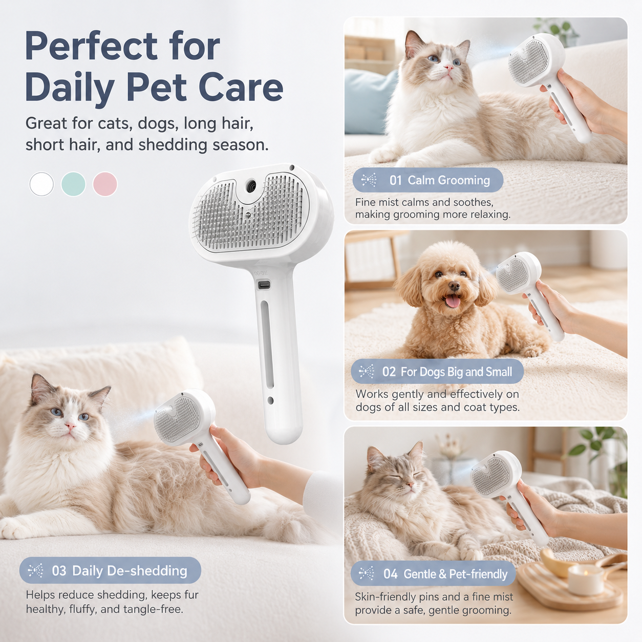 Pet Spray Grooming Brush for Cats & Dogs