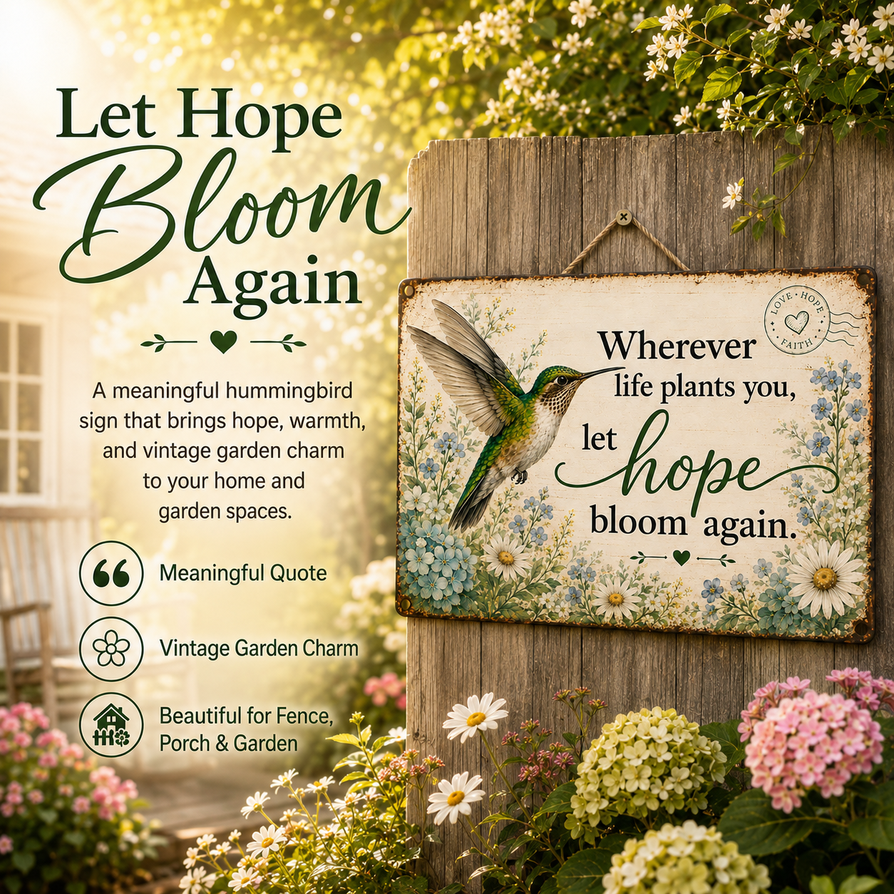 Hummingbird Hope Garden Sign 🌿