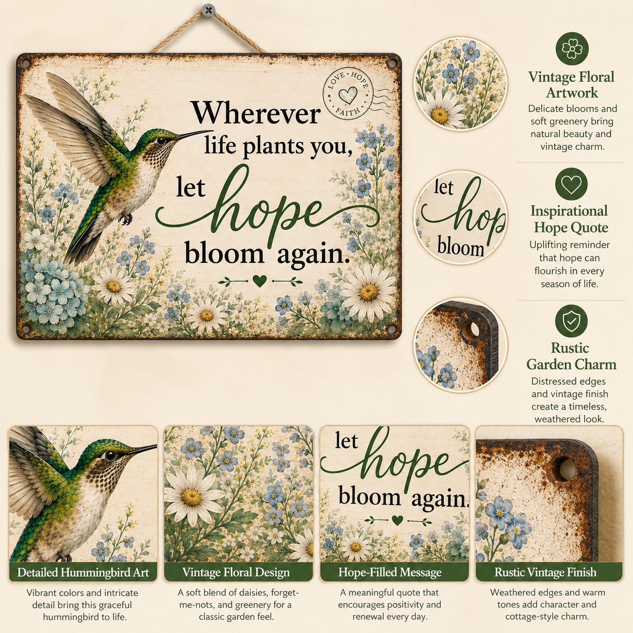 Hummingbird Hope Garden Sign 🌿