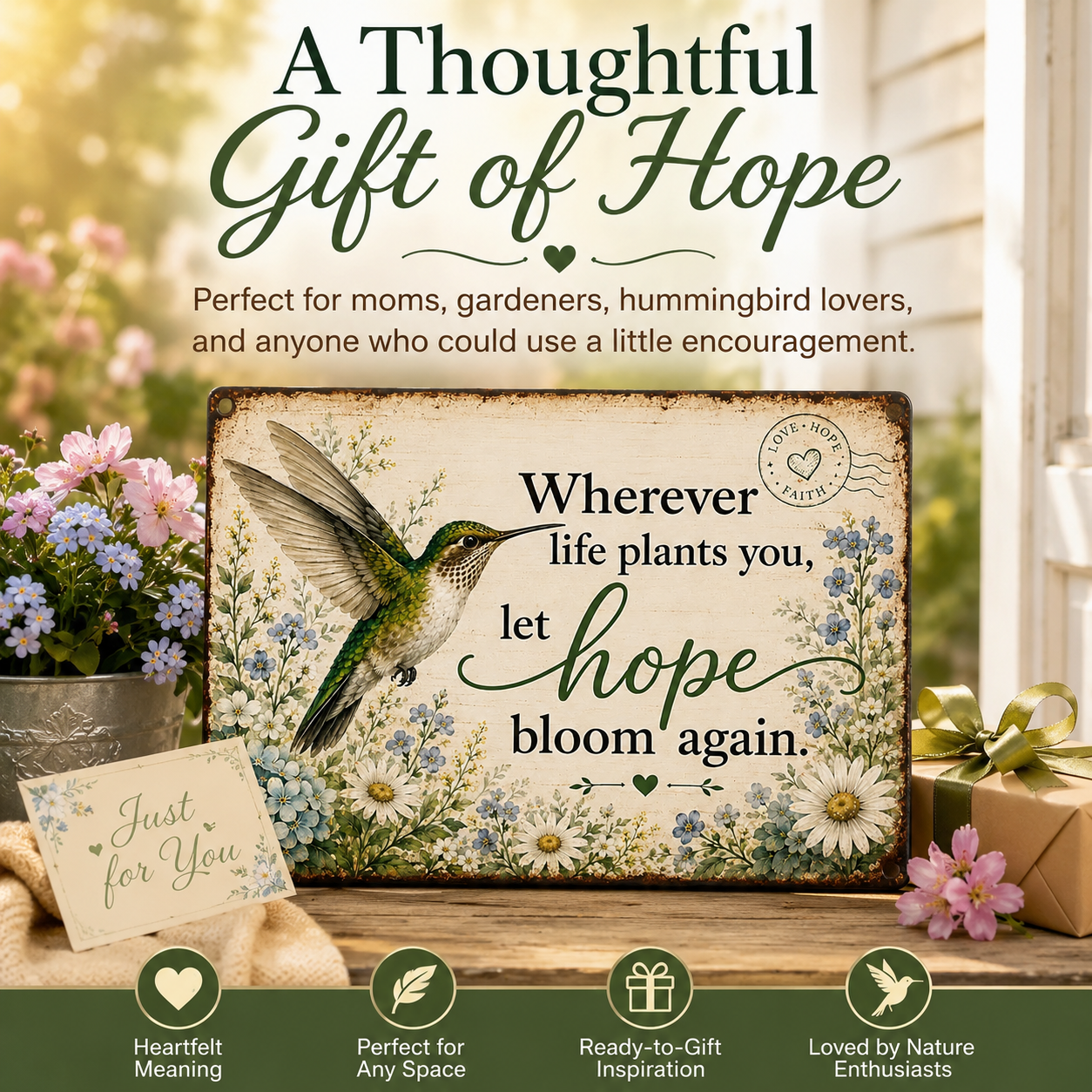 Hummingbird Hope Garden Sign 🌿